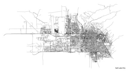 Wall Mural - Salt Lake City city map with roads and streets, United States. Vector outline illustration.