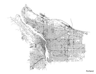 Wall Mural - Portland  city map with roads and streets, United States. Vector outline illustration.