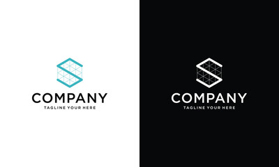Wall Mural - Letter S hexagon logo, Abstract technology dot connection vector design on a black and white background.