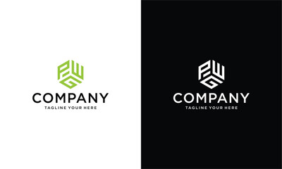 Wall Mural - initial letter P W G hexagon logo vector on a black and white background.