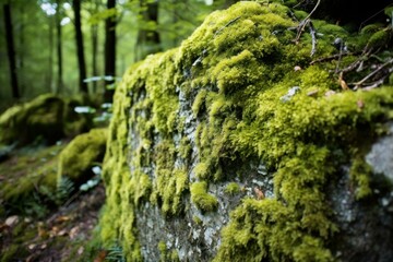 Mysterious Overgrown lichen stone plant. Surface natural. Generate Ai