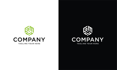 Wall Mural - GM W initial hexagon icon on a black and white background.