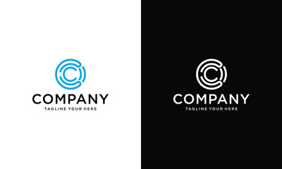Wall Mural - Monogram illusion letter C logo hipster, design element on a black and white background.