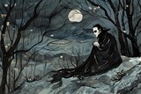 Fototapeta  - vampires, female vampires, gothic background, halloween image