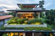 A French rooftop tea garden complements a craftsman-style dwelling