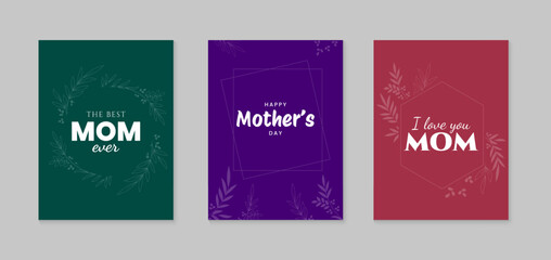 Wall Mural - Happy mother's day. Set of Mother's Day greeting illustrations. Card, poster, gift design template. Vector