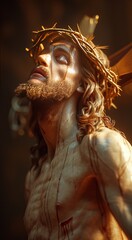 Wall Mural - Jesus on a wooden cross, a powerful representation of Christian faith - Christian Illustration