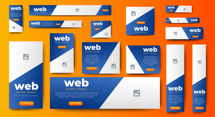 set of blue background for web ad banner template with text and image spaces. vector
