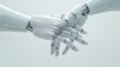 Close-up of two robot hands with a soft touch, signifying careful interaction and delicate robotic capabilities