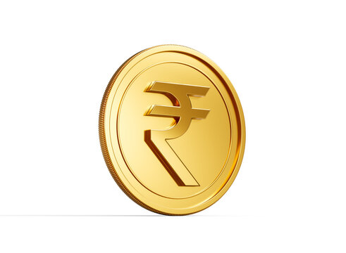 3d Golden Shiny Rounded Indian Rupee Coin Isolated On White Background 3d Illustration
