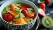 Fruit soup is a soup that is prepared using fruit as the main ingredient, and can be served cold, and is very popular during Ramadan, for takjil iftar.,generative ai, 
