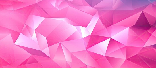 Poster - A vibrant pink background with a creative geometric pattern of triangles in shades of purple, magenta, and violet. A closeup view of an artistic and intricate design inspired by tints and shades