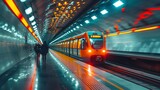 Fototapeta Perspektywa 3d - Subway Train Passing Through Subway Station