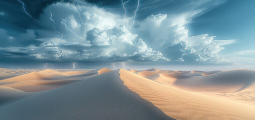 Aufkleber - Sweeping sand dunes stretch out under a tempestuous sky. Generative AI.
