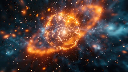 Poster - A representation of an atom near other atoms in the galaxy. Generative AI.