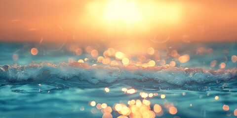 Wall Mural - A blurred background of an ocean with sunlight shining on the water,banner