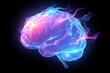 A colorful brain with vibrant colors and smoke, representing creativity and mental health on black background.