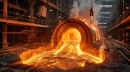 Poster - Colossal electric blast furnace churns out molten metal in the factory. Generative AI.