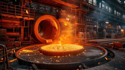Poster - Colossal electric blast furnace churns out molten metal in the factory. Generative AI.