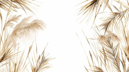 Poster - modern tropical dry palm leaves, pampas grass seamless pattern, watercolor design boho background, t