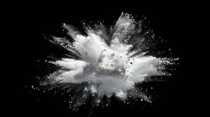 Abstract white powder explosion isolated on black background