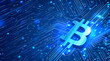 © Etherbrush - Un logo Bitcoin intégré à un circuit imprimé bleu