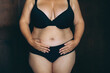 © Maria - A front-view image of a woman in black lingerie, embodying body positivity and self-acceptance, promoting diversity and confidence.