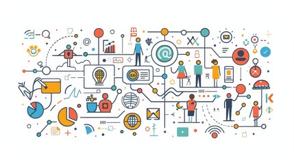 Poster - Digital web icons. Flat design style modern illustration of big data system concept with working people.