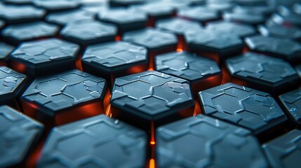 Poster - Futuristic surface concept with hexagons. Trendy sci-fi technology background with hexagonal pattern. top view. Generative AI.