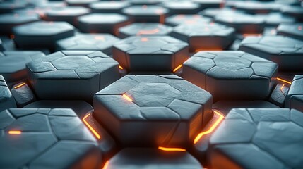 Aufkleber - Futuristic surface concept with hexagons. Trendy sci-fi technology background with hexagonal pattern. top view. Generative AI.
