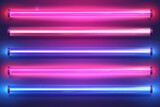 Fototapeta  - Realistic 3D light laser stripe bulb in red and purple colors set. Flash lazer shine at night illustration collection. Neon led lamp tube line with blue glow modern on transparent background.