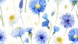 Dandelions, cornflowers, watercolor flowers