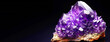 Amethyst is a rare precious natural stone on a black background. AI generated. Header banner mockup with space.