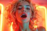 portrait of sexy young woman blonde girl on bed having an orgasm while having sex in bedroom
