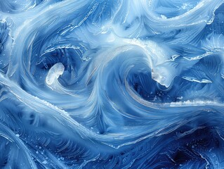 Wall Mural - Hypnotic Ice Swirls: Nature's Frozen Ballet - Enchantment and Intrigue - Ethereal Blue Tones - Frame the mesmerizing dance of icy tendrils swirling on a frozen canvas, evoking a sense of enchantment 