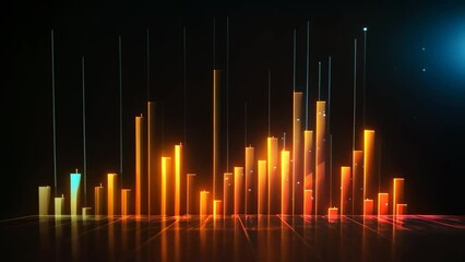 Poster - a bar chart depicting data is visible in a dark setting, stock market glowing on a dark background, 