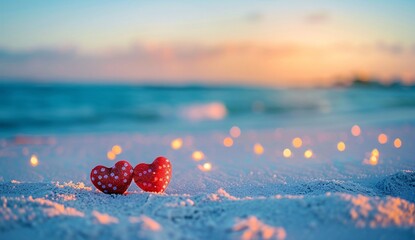 Wall Mural - hearts at beautiful beach with white sand