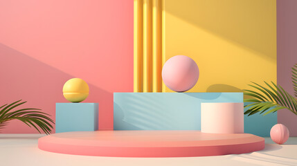 Wall Mural - Minimalist scene with geometrical forms, 3d render