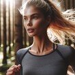 beautiful woman jogging in the forest