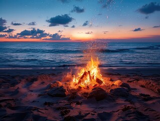 Wall Mural - Coastal Retreat: Beach Bonfires and Starry Nights in Seaside Campsites - Seaside Serenity in Coastal Camping - Find serenity by the sea at coastal seaside campsites, where beach bonfires