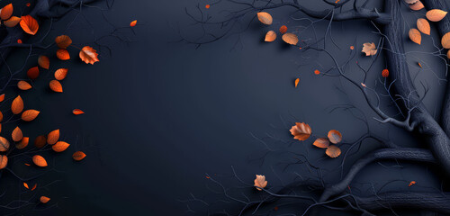 Poster - Twisted branches with autumn leaves on a dark gradient background.