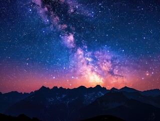 Wall Mural - Alpine Panoramas: Mountain Outlines and Starry Skies in Skyline Silhouettes - Nighttime Majesty in Skyline Silhouettes - Witness the nighttime majesty of mountain skyline silhouettes, where dusk hues