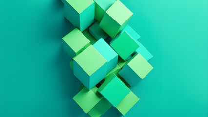  chaotic cubes with copy space blue green abstract geometric background 3d rendering cubic minimal