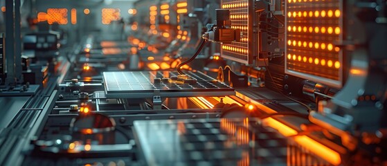 Aufkleber - Detailed 3D-rendered production line of solar cells, with a focus on technology and precision engineering