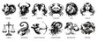 Zodiac signs in a vintage engraving style. Astrological signs. Horoscope icons set. Generative AI.	