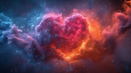 Aufkleber - Heart explosion with light splash effect. Futuristic explosion of paints and inks. Universe and space modern illustration.
