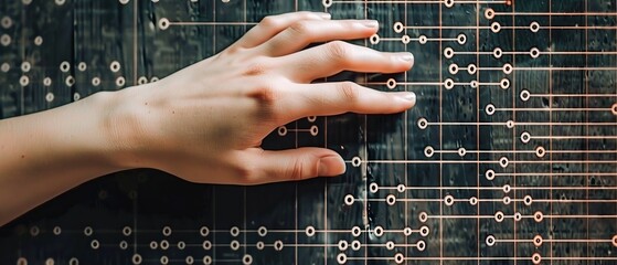 Fototapete - Hands touching the AI big data structure, Data network connections, and Data transformation conceptual for next generation technologies.