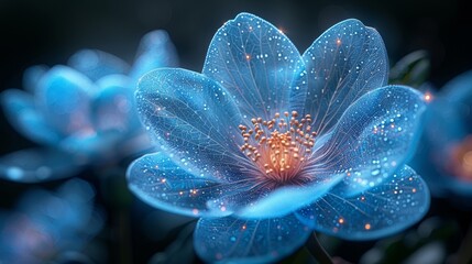 Fototapete - Blue flower and number 2022 on low poly background. Wireframe light structure. Modern 3D graphic concept. Isolated modern illustration.