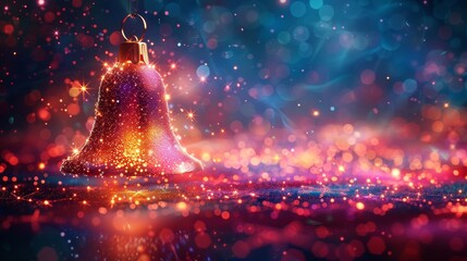 Poster - The concept of an abstract Happy New Year greeting card with hanging Christmas bells. Low poly style design Abstract geometric background Wireframe light structure Modern 3D graphic concept. Isolated