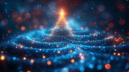 Leinwandbilder - A digital tree effect for abstract New Year greetings. Cyber technology tree with a futuristic look for Christmas gritting cards.